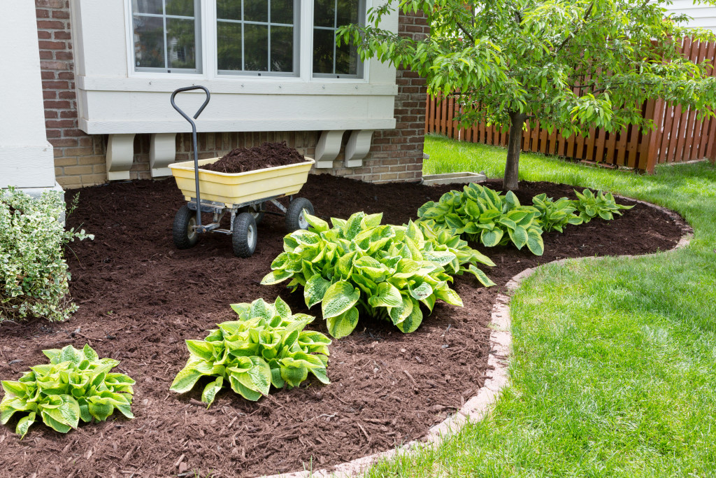 An image of flowerbeds with mulch